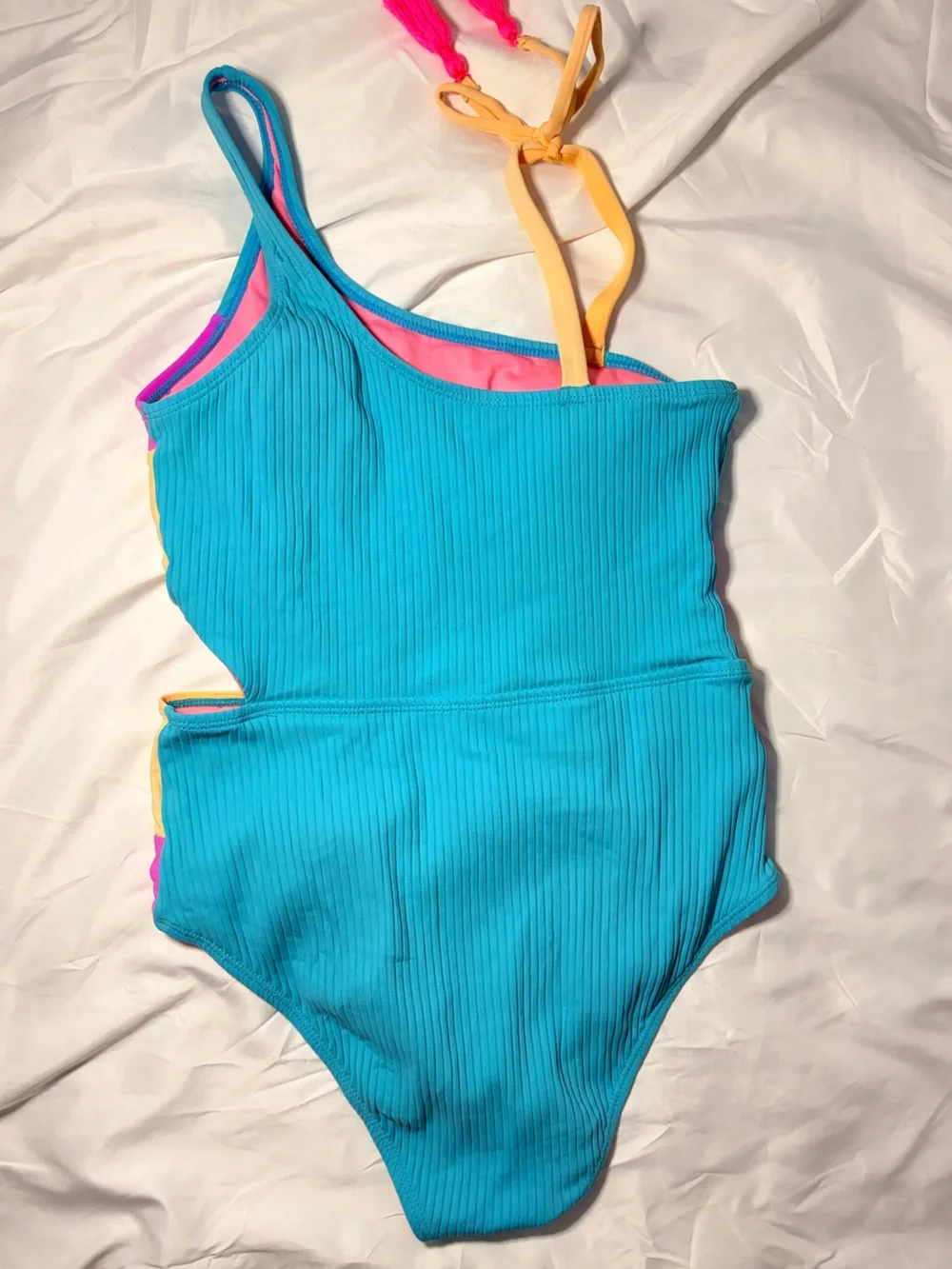 Girls' Colorblock One-Piece Swimsuit in Turquoise, Pink & Yellow